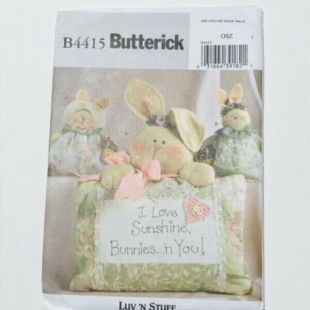 Vintage Butterick Sewing Pattern B4415 Sunshine Bunnies Luv N' Stuff Uncut